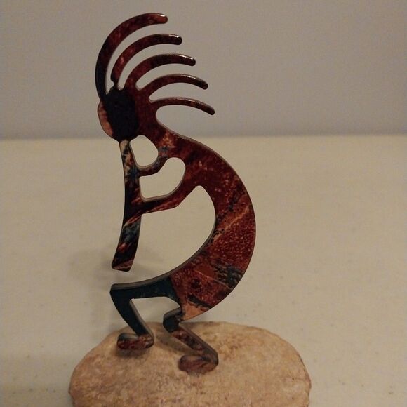 LaZart Kokopelli Flute Collector Series Sandstone Rock Mount Metal Art Figure - Picture 2 of 7